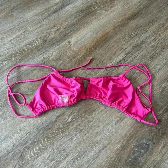 NAEL Women's Large Pink Bikini Top Nylon Spandex Swim Pool Beach Tie - Picture 5 of 5